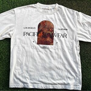 Pacific Sunwear White Graphic Tee with Brown/Beige Print